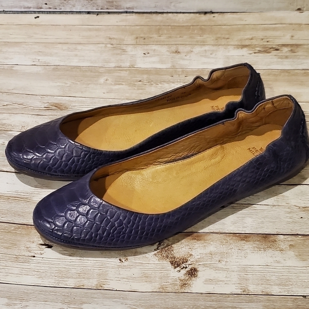 Peter Millar Anaconda Snakeskin Embossed Leather Flats Navy Blue